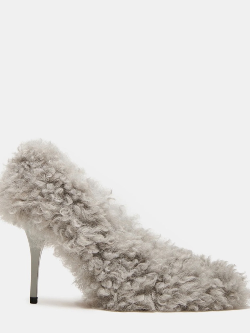 Steve Madden Gray Curly Faux Fur Pointed-Toe Pump